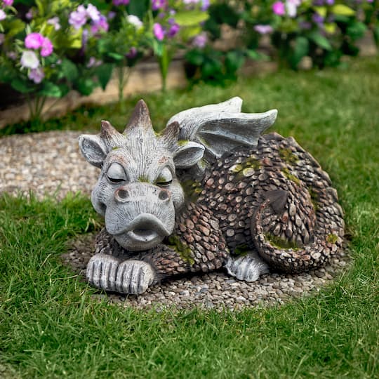 14.25" Sleeping Dragon Outdoor Garden Statue